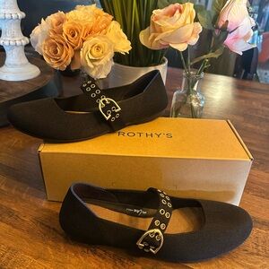 Rothy's Black Buckle Strap Flats